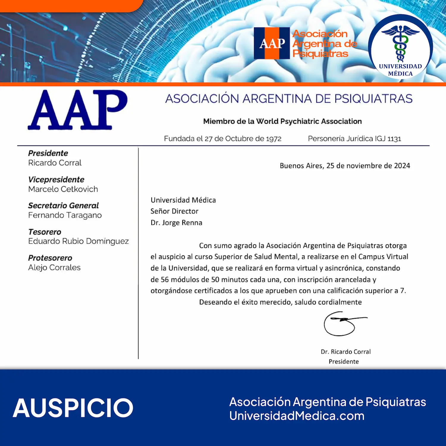 Curso Superior de Salud Mental avalado por la Asociación Argentina de Psiquiatría